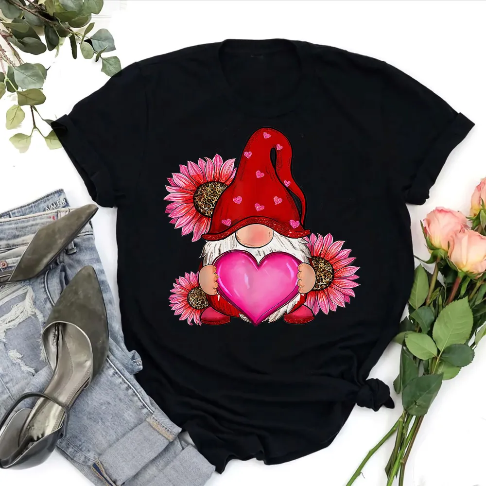Happy Valentine's Day Gnome with Leopard Sunflower Valentine  (1) Shirt